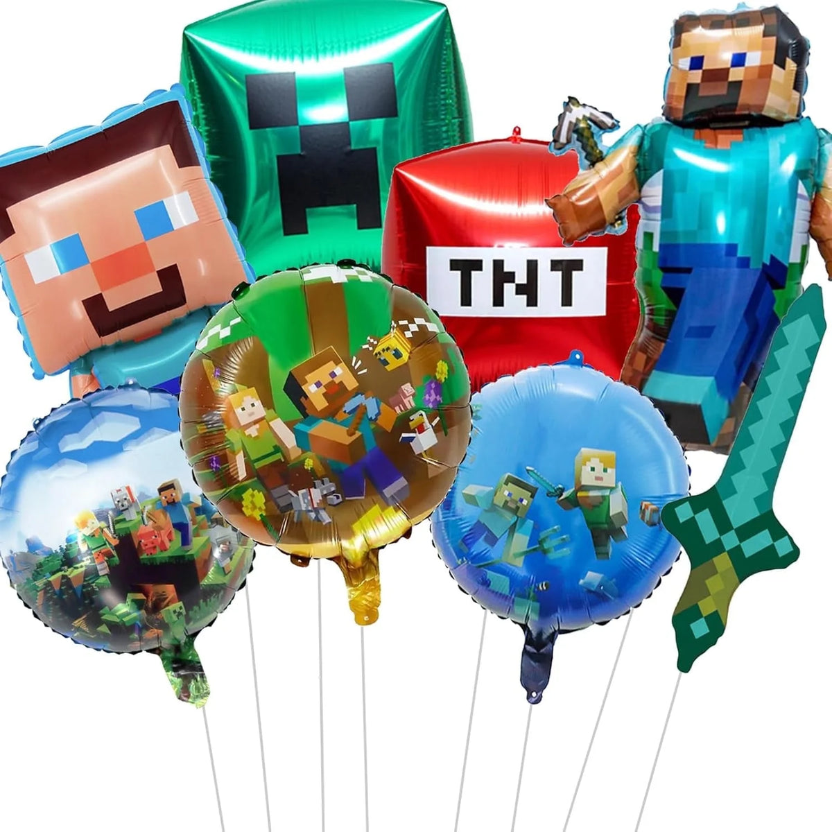 8PCS Mine Pixel Video Game Characters Foil Balloons