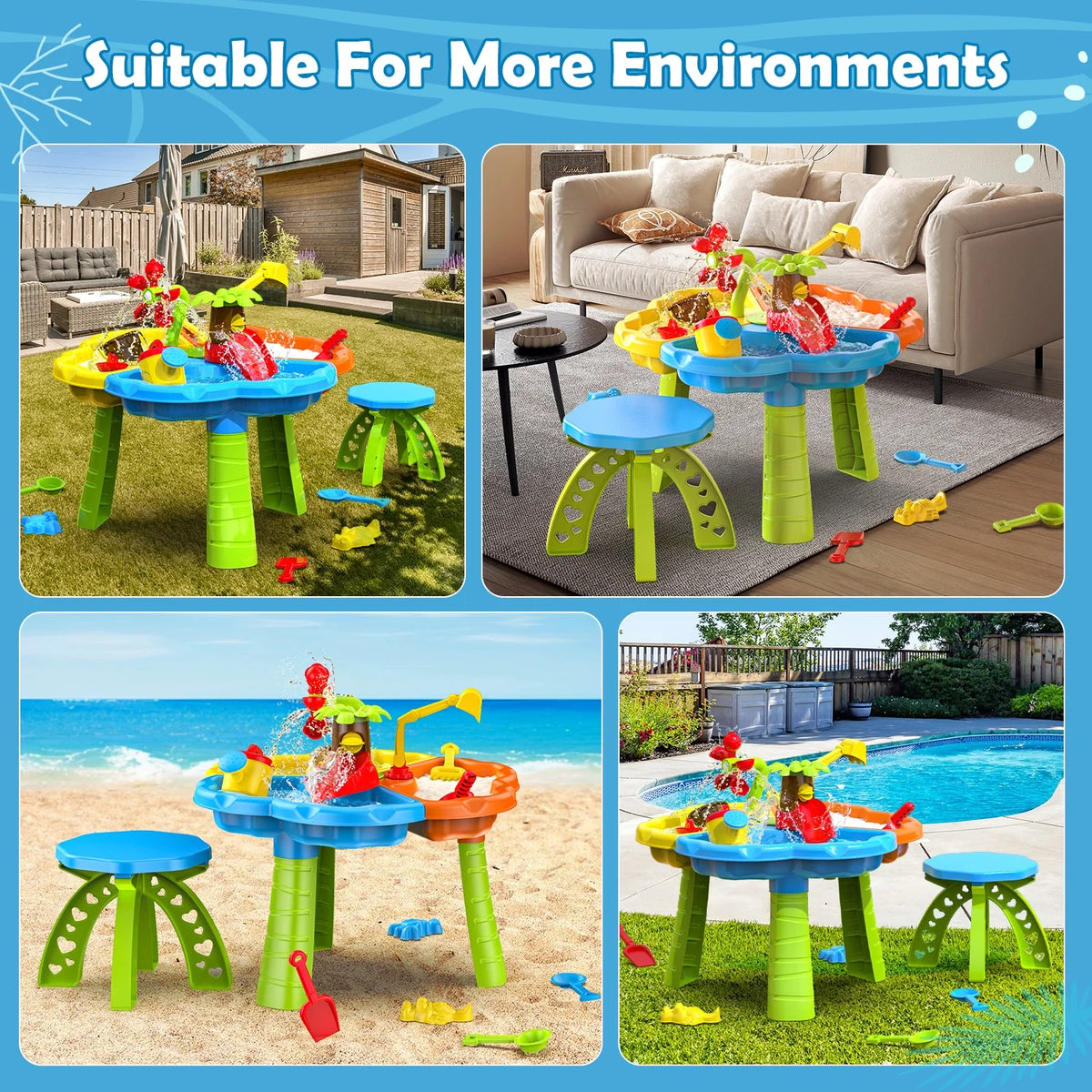 JoyStone 3 in 1 Kids Sand Water Table, 37PCS Sandbox Table Kids Activity Sensory Play Table Summer Outdoor Toys Gift for Toddler Boys Girls