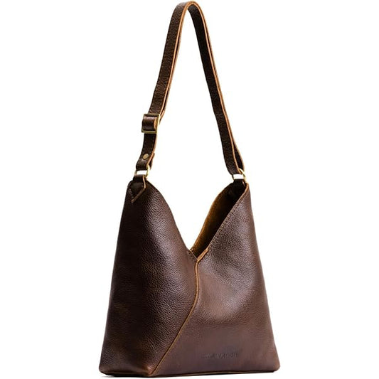 Portland Leather Goods Naomi Shoulder Bag - Handmade Slouchy Crossbody Bag S Coldbrew Small