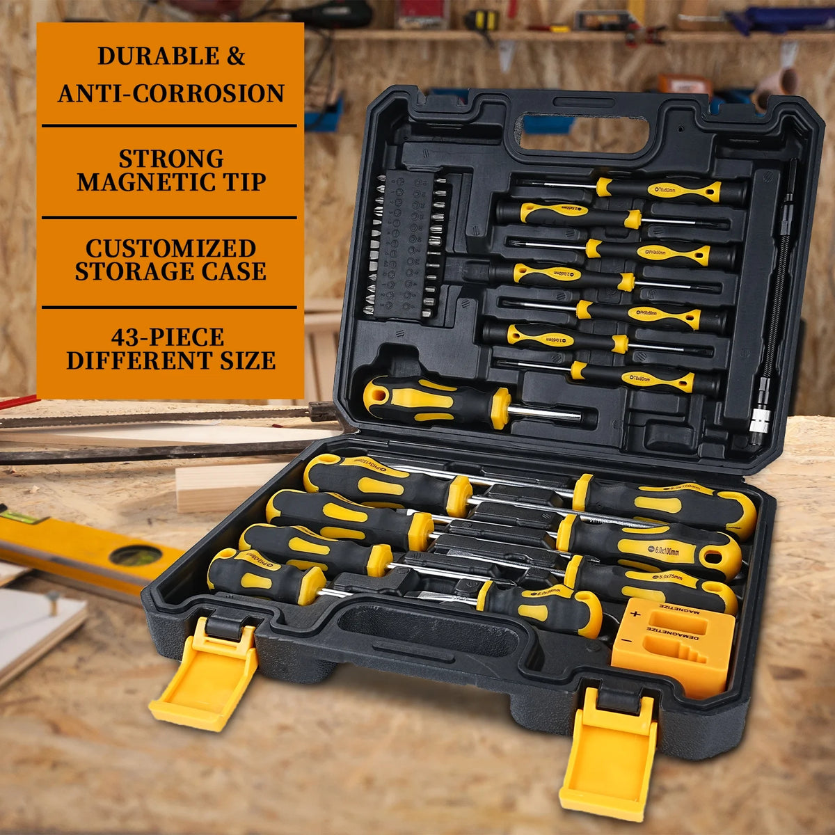 Goobetter 43pcs Magnetic Screwdriver Set - With Magnetic Adjustment Tool + Bendable Extension + 25 Bits | Phillips/Flathead Precision Screwdriver Set for Precision Repair, Electronics and Home DIY