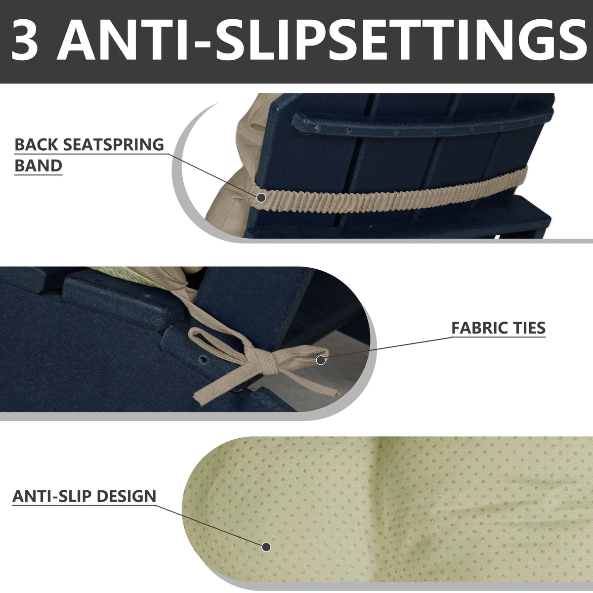 FOOWIN Adirondack Chair Cushion Set of 4, Waterproof and UV Protected Rocking Chair Cushion for Indoor and Outdoor, Khaki