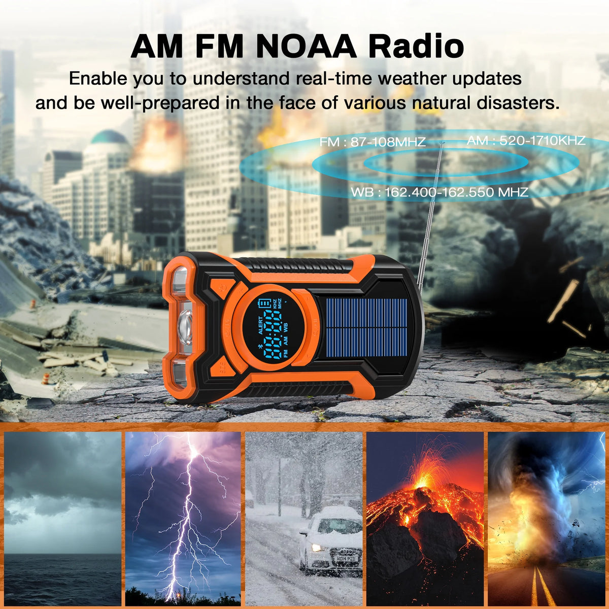 TOPVISION Emergency Radio, AM/FM/NOAA Weather Radio with 5000mAh Portable Power Bank, USB/Solar/Hand Crank Charging, Waterproof Flashlight, SOS Alarm for Camping Hiking Travel Hurricane