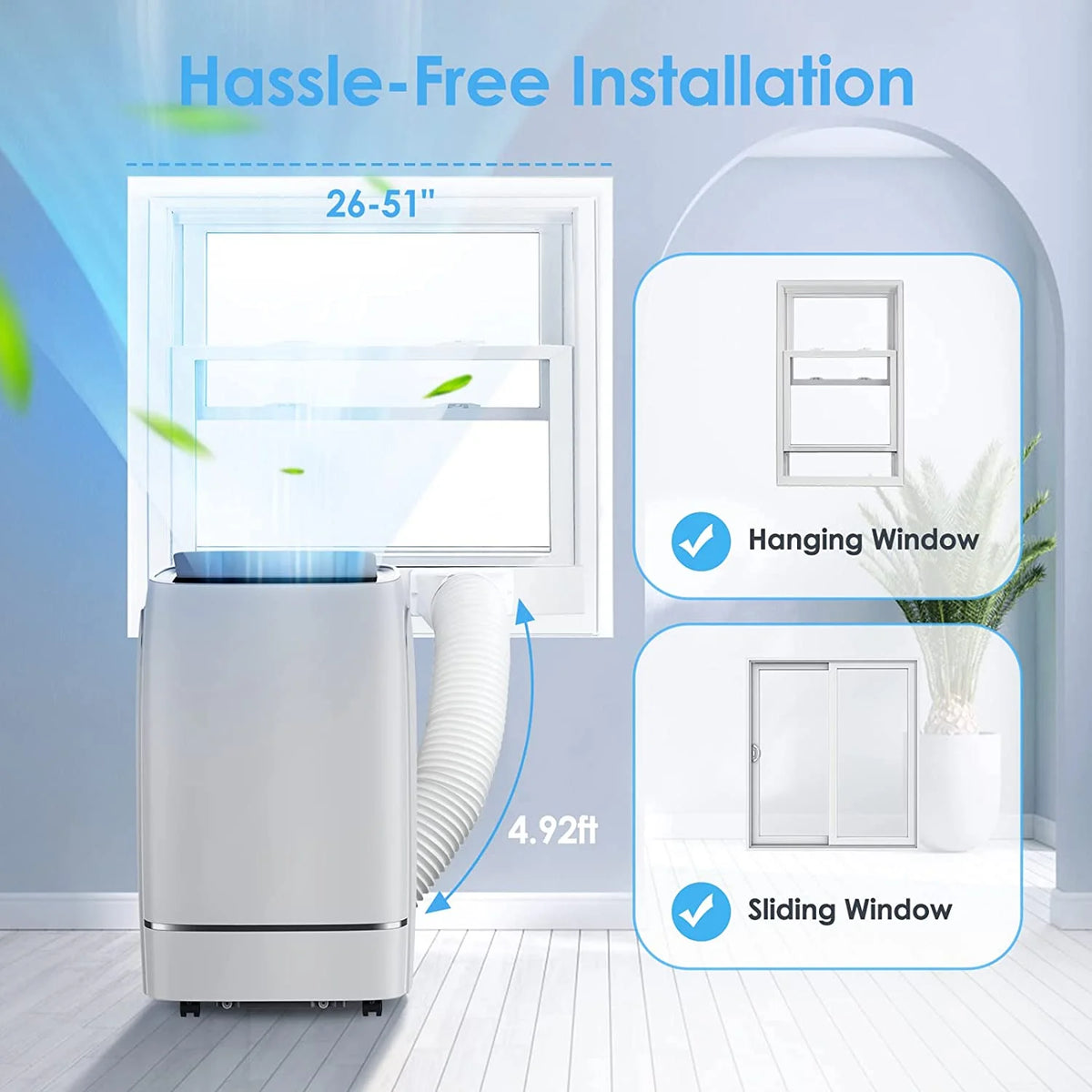 KISSAIR 8150BTU (12000 BTU ASHRAE) Portable Air Conditioner, 550 sq. ft, 2023 Ultra Quiet 3-in-1 Portable AC Unit, Wide Oscillation, 24H Timer, Air Conditioner Portable for Room, Remote Control