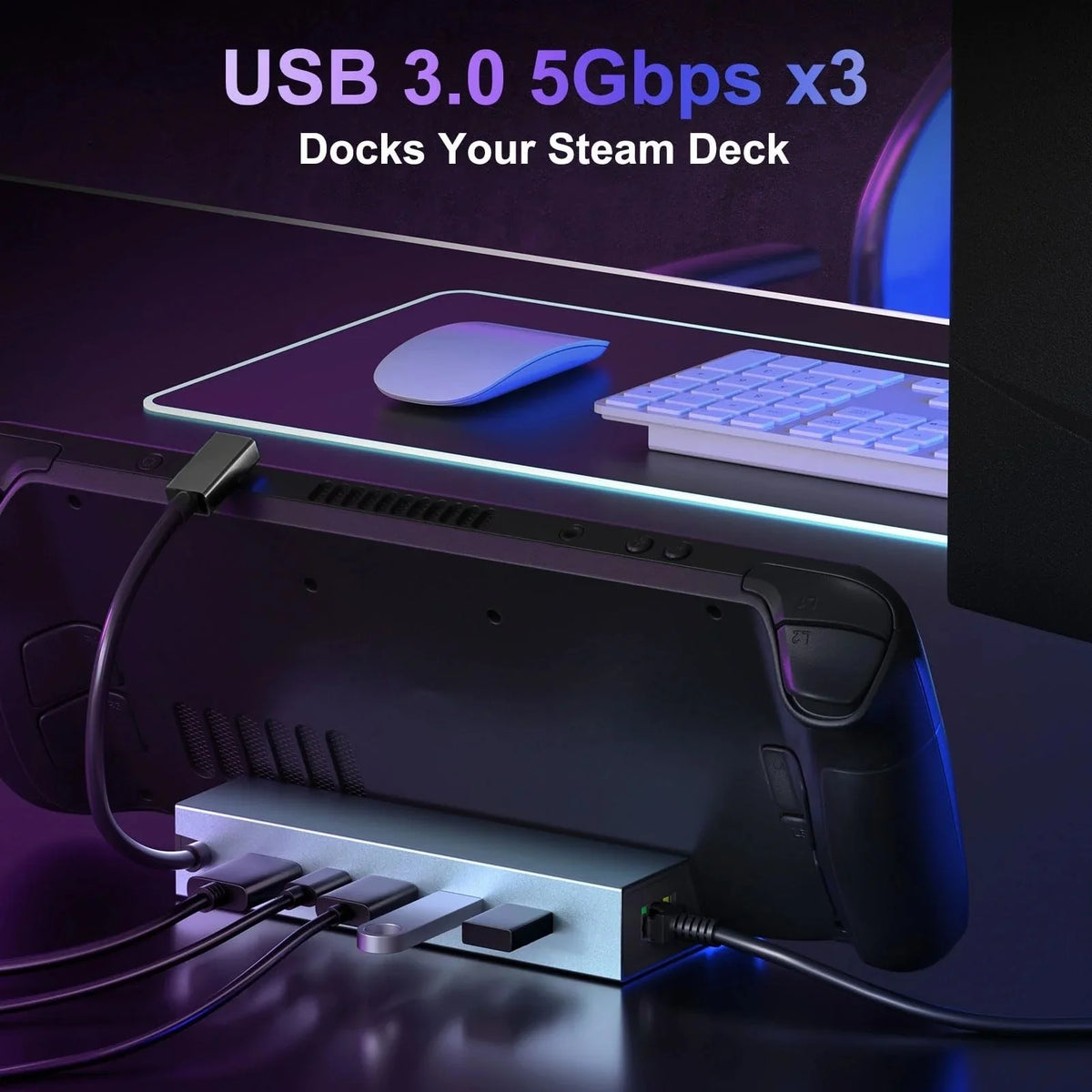Docking Station for Steam Deck, 6 in 1 Stream Deck Dock with HDMI 2.0 4K 60Hz, 1Gbps RJ45 Ethernet, 3 USB 3.0 5Gbps, and 100W Charging USB-C Port Compatible with ROG Ally, Steam Deck, Laptop