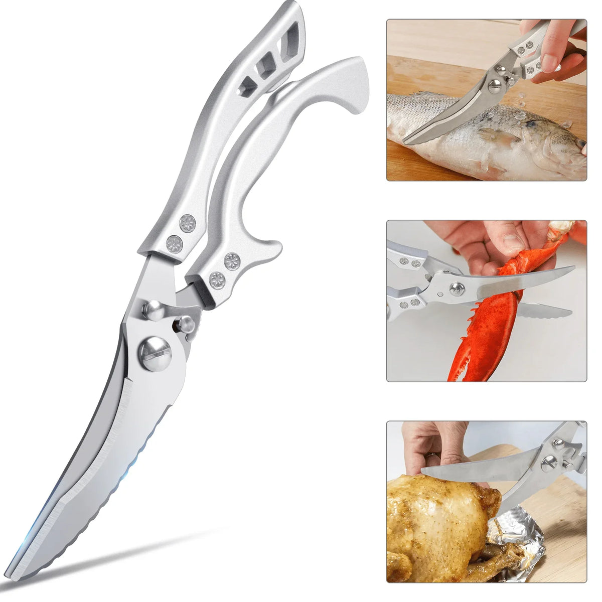 Aovky Heavy Duty Poultry Shears, Stainless Steel Kitchen Shears for Chicken and Meat Cutting, Multipurpose Kitchen Scissors with Sheath for Food, Meat, Chicken, Bone,Turkey, Fish, Vegetables