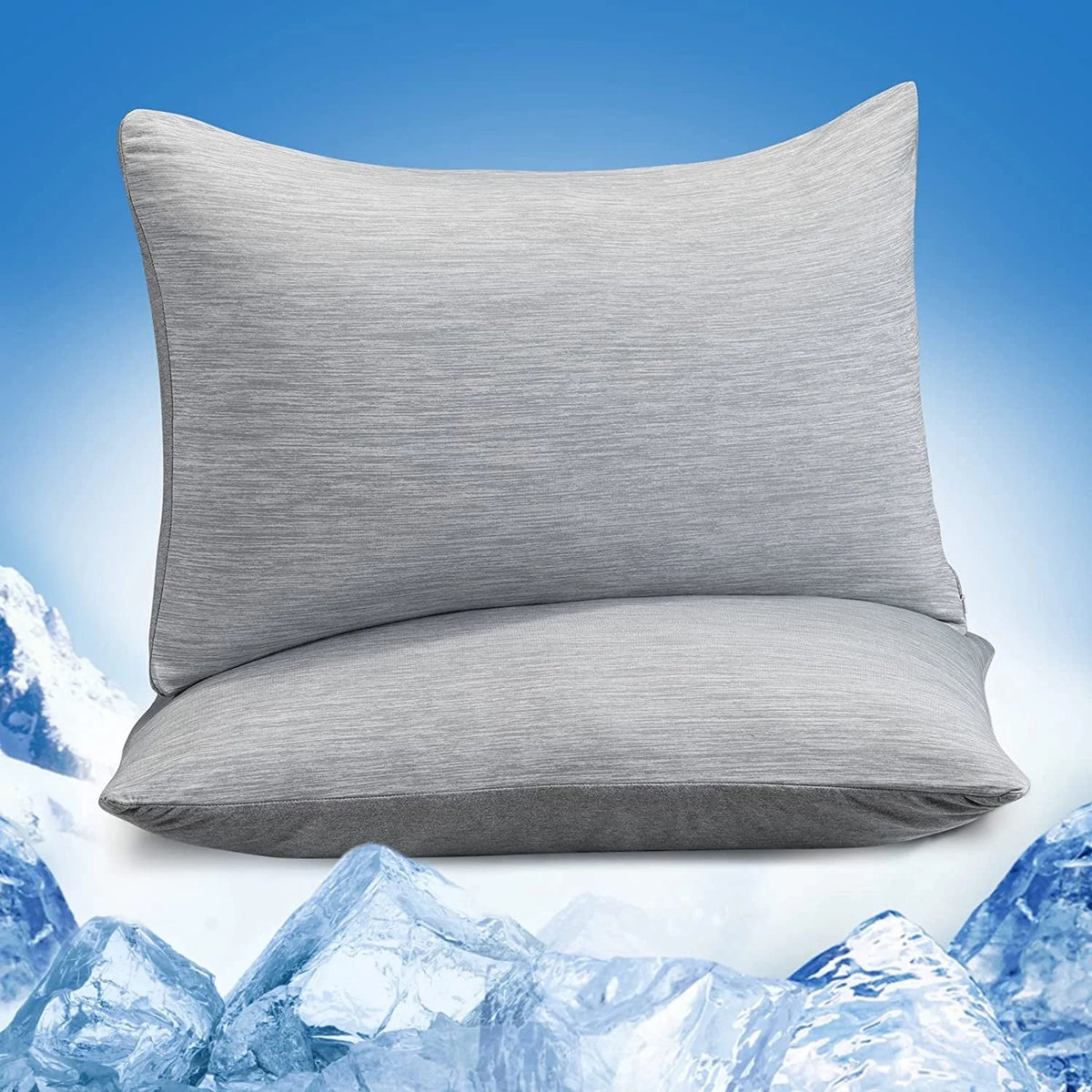 Aship Cooling Pilowcase, Summer Pillowcase with Japanese Arc-Chill Cooling Fiber, All season Standard Pillow Case with Hidden Zipper, 2 Pack, 20"x26" Gray