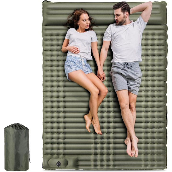 Aship Sleeping Pad for Camping 2 person, 4.7 Extra-Thick Camping Pad with Pillow Built-in Foot Pump Inflatable Sleeping Pad for Backpacking, Hiking, Traveling, Tent Green