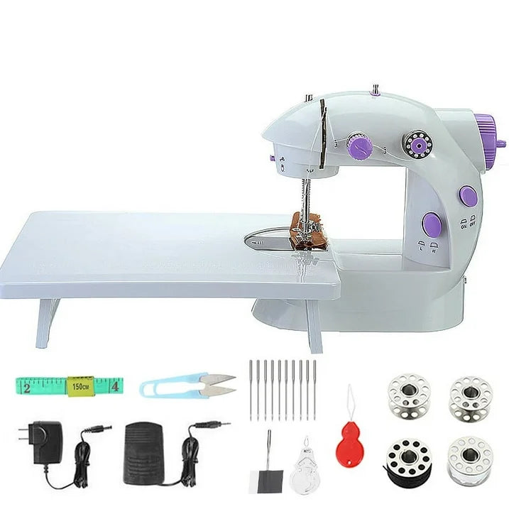 BSHAPPLUS Portable Mini Stitch Sewing Machine, Double Speed Switch with Lamp Thread Cutter, Extension Table, Sewing Kit for Beginner Adult Kids Arts Crafts Household, Travel