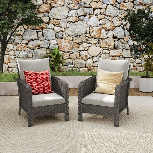 Brafab Patio Rattan Conversation Set Outdoor Furniture Set w/ Meige Cushion