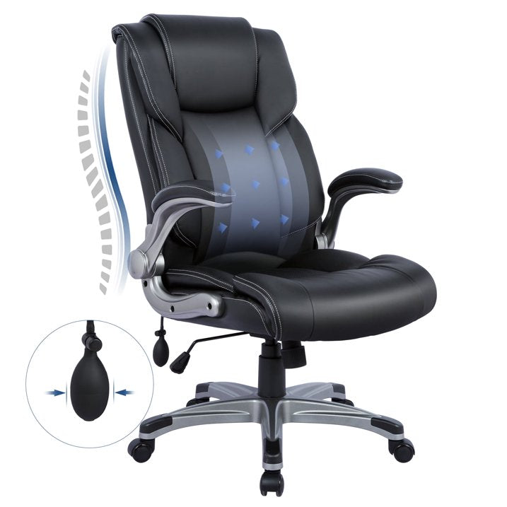 Colamy High Back Executive Office Chair Home Computer Desk Leather Chair Adjustable Tilt Lock Black