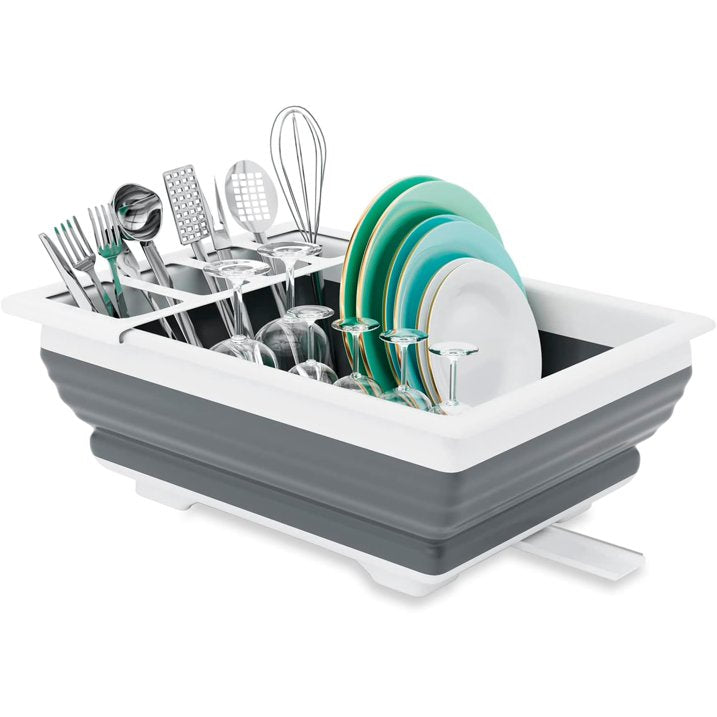 Collapsible Dish Drainer Portable Dinnerware Drainer Organizer for Kitchen RV Campers Travel Trailer Space Saving Kitchen Storage Tray