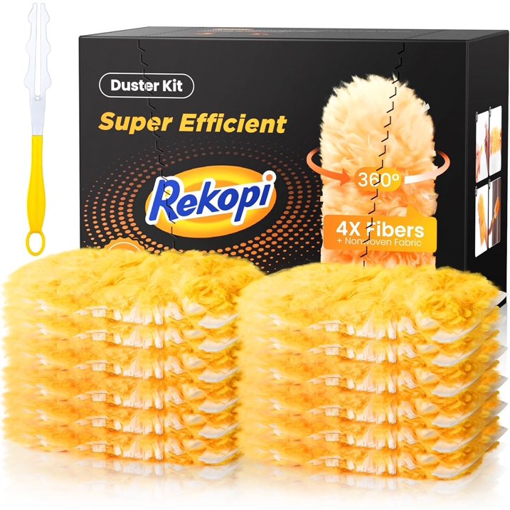 Disposable Feather Dusters for Cleaning Tool Multi Surface Duster Refills Brush Head 20 pcs & Handle*1