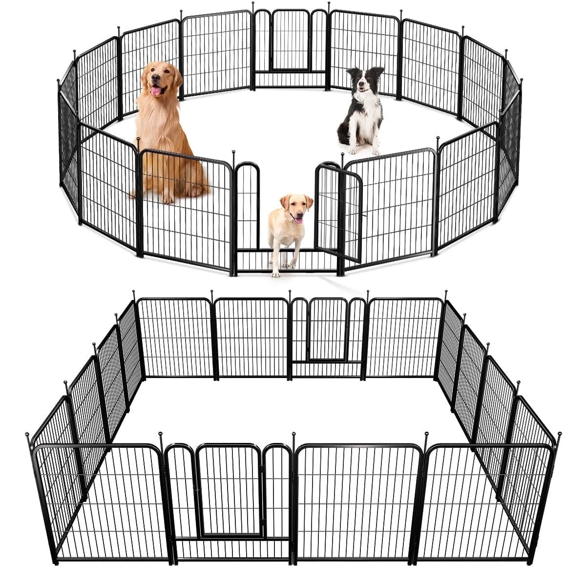 Dog Playpen, Caveen 16 Panels Garden Fence with Door, 32 Height Outdoor Dog Fence for Large Medium Small Dogs