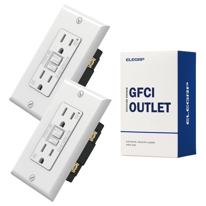 ELEGRP GFCI Outlet 15 Amp, Self-Test GFI Electrical Outlet with Thinner Design, TR Tamper Resistant GFCI Receptacle, Ground Fault Circuit Interrupters with Wall Plate, UL Listed, White