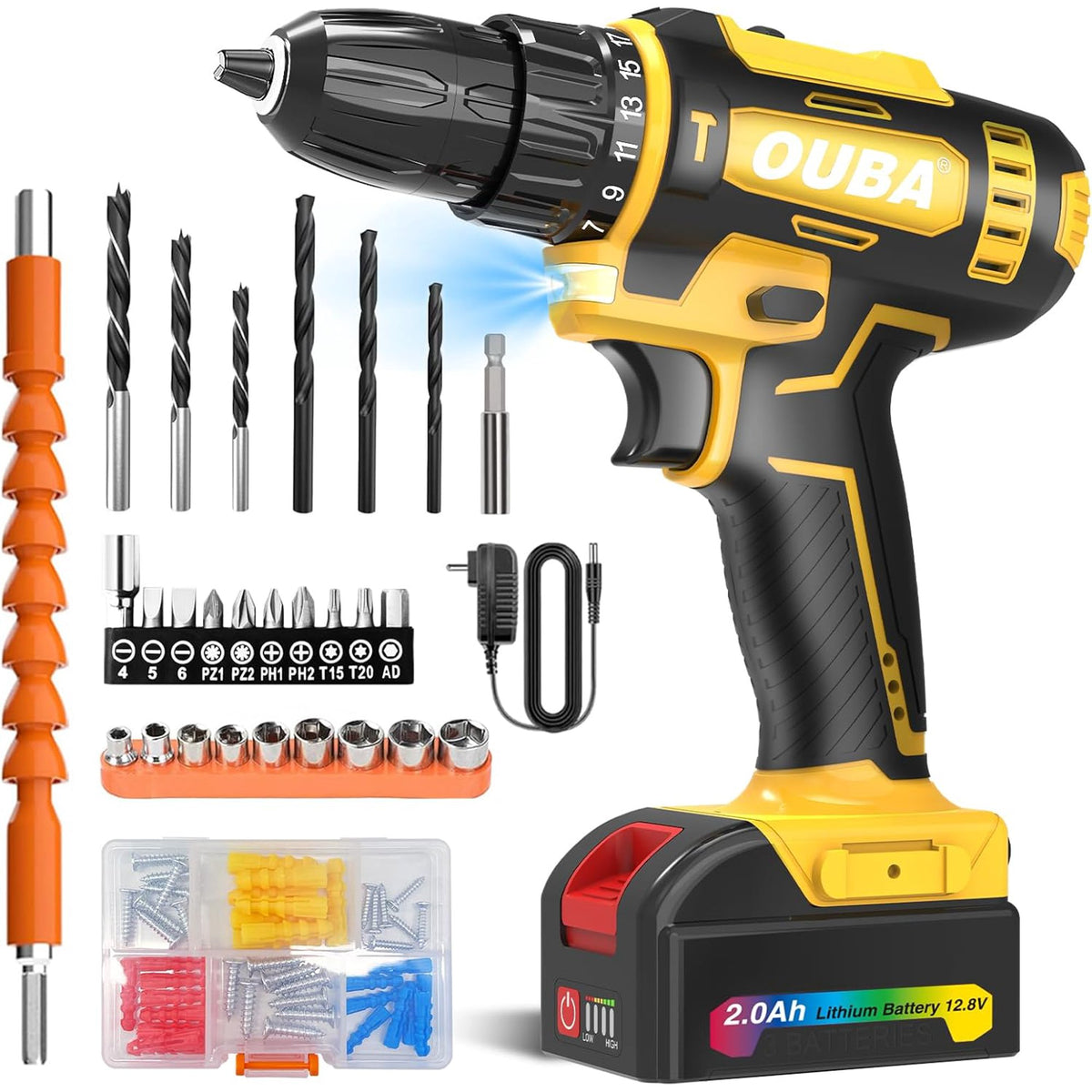 Cordless Drill Set,Electric Drills with Battery and Charger,Built-In LED for Home