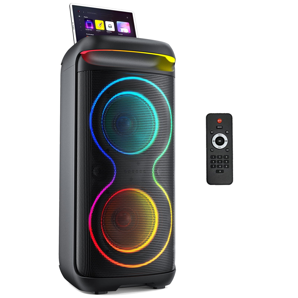 FanFun Large Bluetooth Speaker, Portable Party Speaker with DJ Lights, Remote Control, Double Subwoofer Wireless