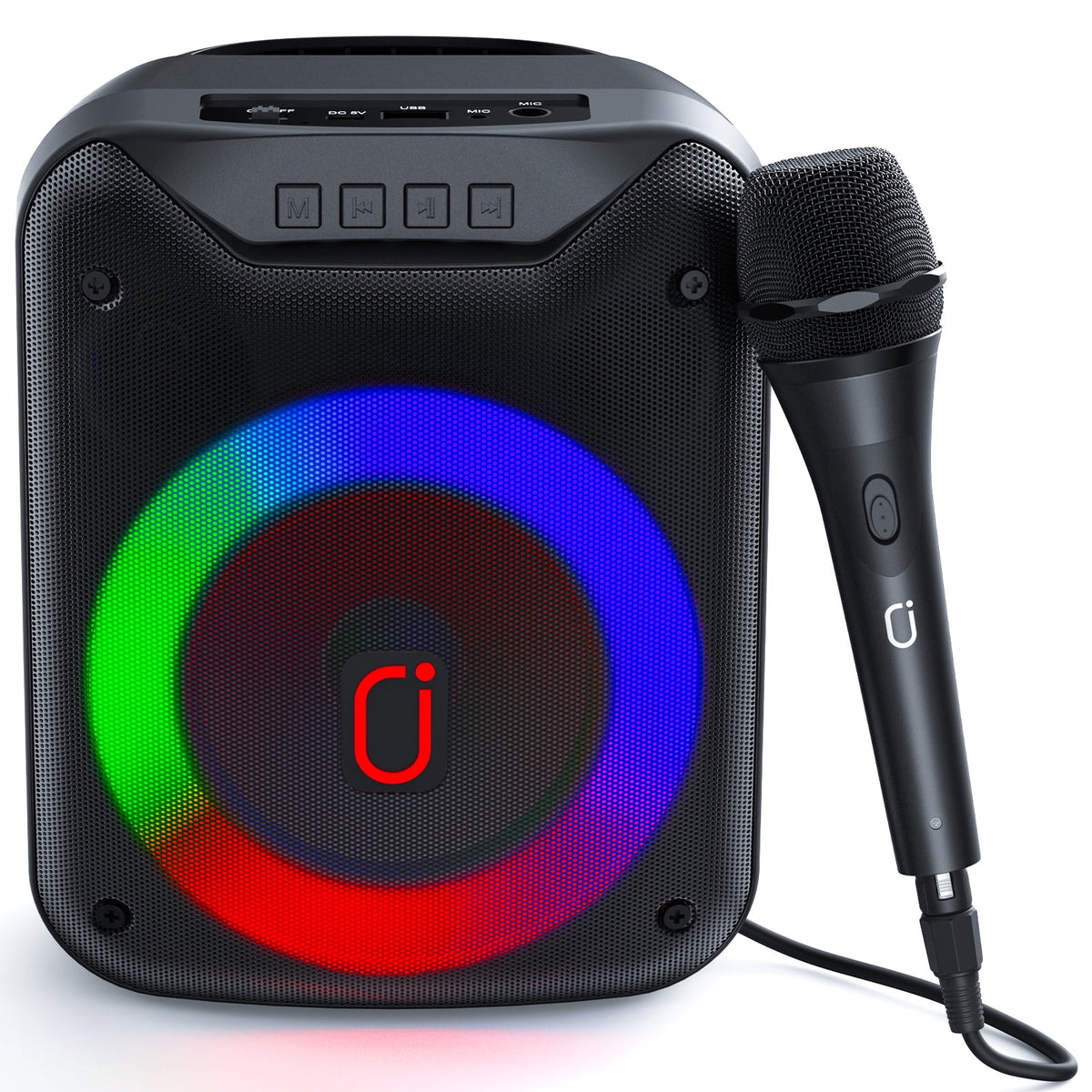 FanFun Portable Speaker, Powered Bluetooth Speaker Cabinet with Party Lights, Portable PA System Party Speaker with Wired Microphone