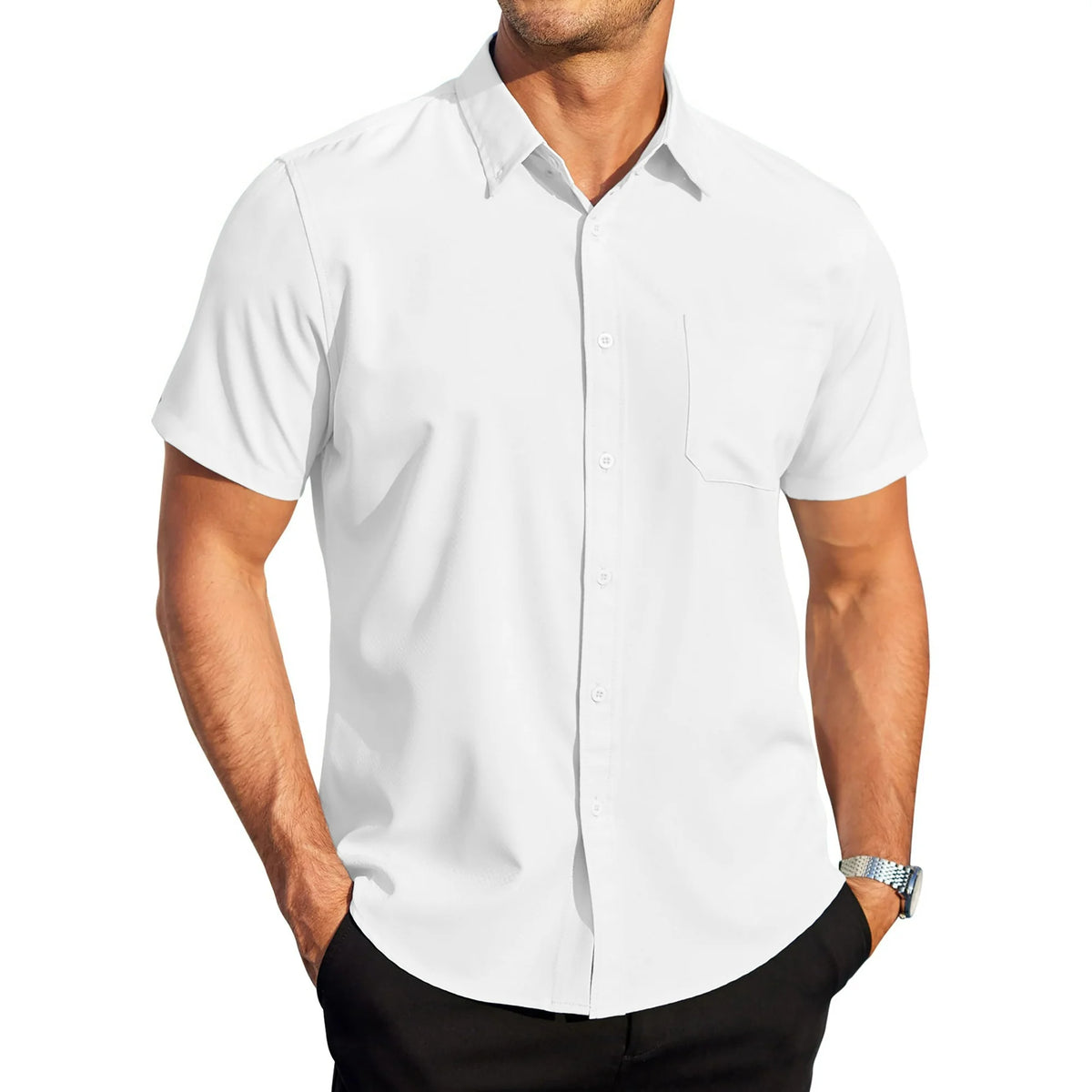 GENTS BLISS Short Sleeve Mens Dress Shirts Casual Solid Shirts for Men Regular Oxford Tops with Pocket