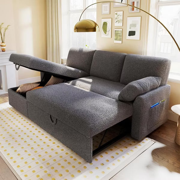 AMERLIFE 2 in 1 Pull Out Sofa Bed with Storage Chaise
