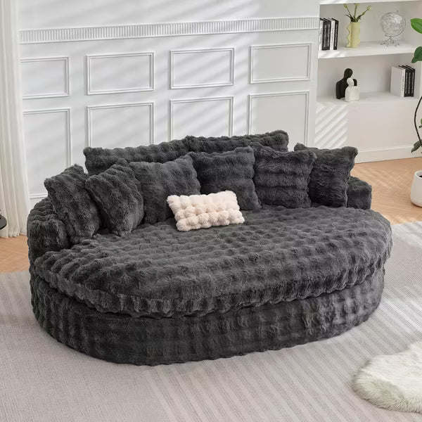 TYBOATLE 83'' Oversized Round Sofa, Soft Cushion Sofa Bed with 6 Pillows, Round Chaise Lounge Chair for Bedroom, Livingroom, Gray
