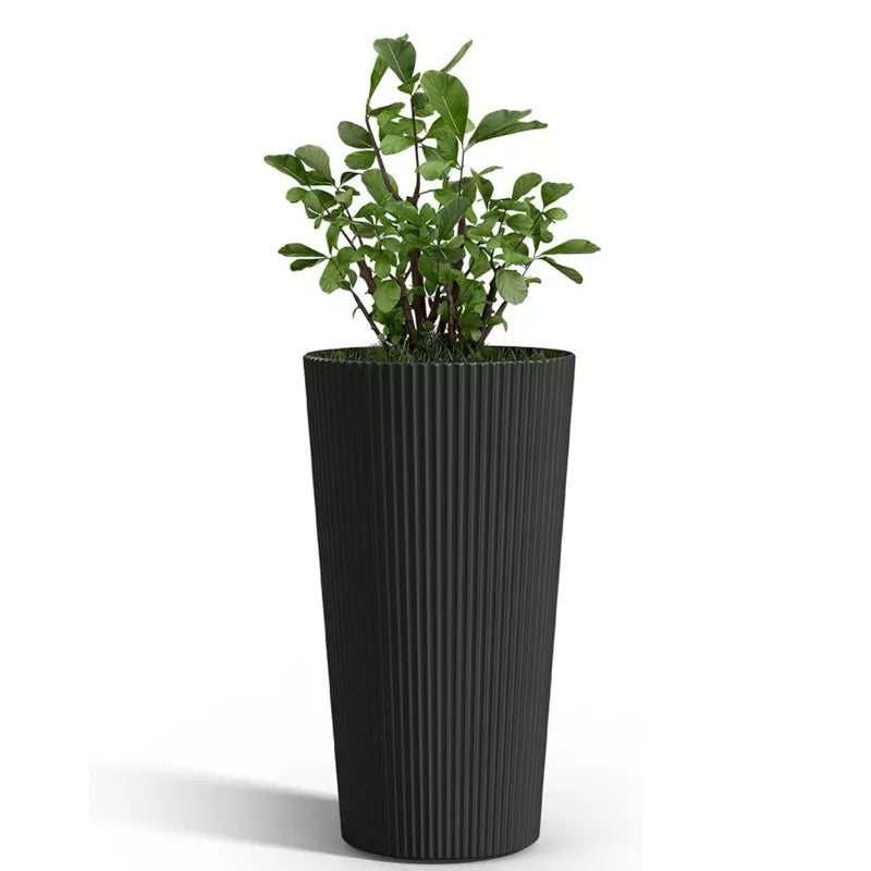BENCMATE Planters, Modern Flower Pot with Multiple Drainage Holes, Tall Planters for gardens, patios, and indoor spaces, 2PCS, Black, 13"*13"*23.6"
