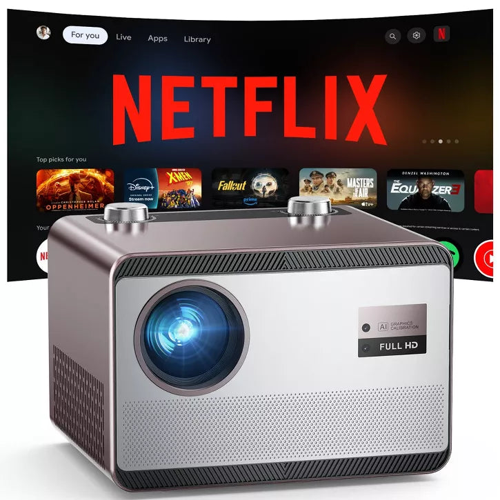 2000 ANSI Netflix Officially Licensed 4K Full HD Outdoor Projector, HAPPRUN Projector with Wifi and Bluetooth