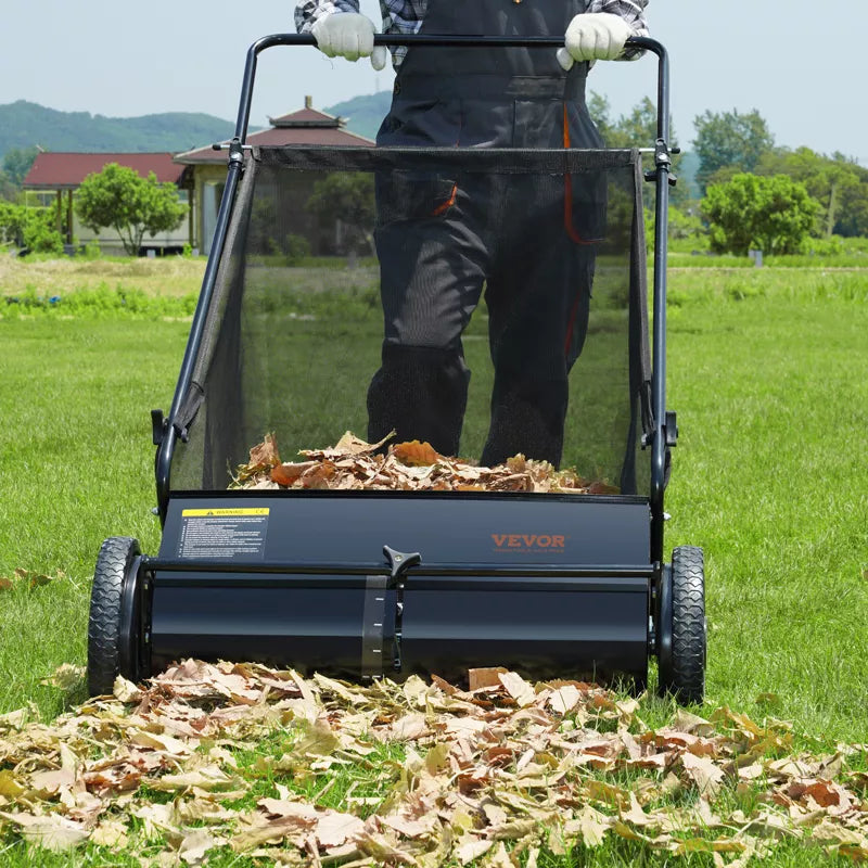 VEVOR Push Lawn Sweeper, 26-inch Leaf & Grass Collector, Strong Rubber Wheels & Heavy Duty Thickened Steel