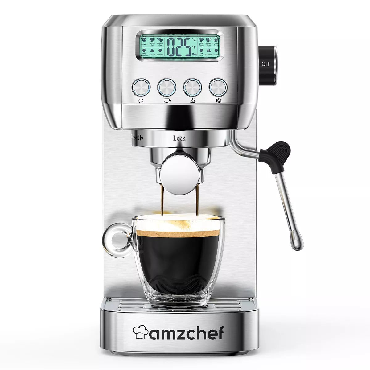 Espresso machine, 20 bar Coffee Machine, Stainless Steel Finish 1350W Espresso Maker, 3-IN-1 Customizable brew setting, LCD panel and panel frother