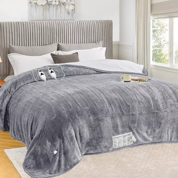 Inhand Heated Blanket Dual Control Electric Heating Blanket Auto-Off 10 Heat Level Over-Heat Protection Flannel ETL Certified