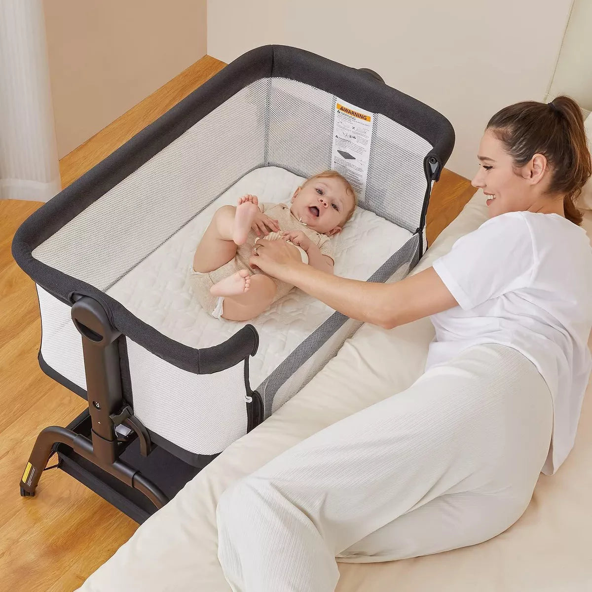 BabyBond Baby Bassinet 3 in 1 Bedside Sleeper with Soft Mattress and Sheet, 6 Height Adjustable baby sleeper,Bedside Crib for Infants