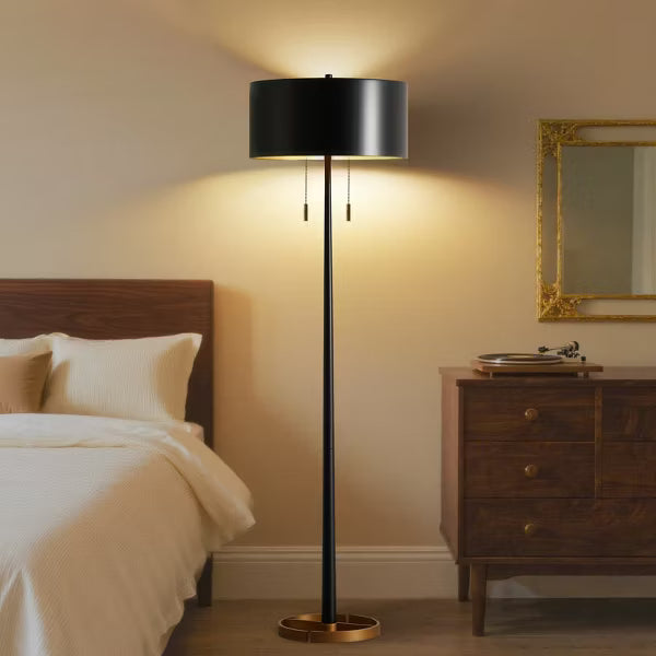 GTCLIGHTING Metal Black Floor Lamp for Living Room,60" Modern Standing Lamp with Dual Pull Chain Switch for Bedroom Office
