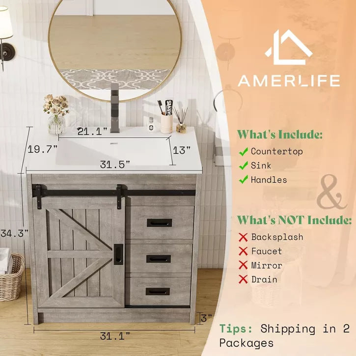 AMERLIFE Farmhouse Bathroom Vanity with Sink Combo