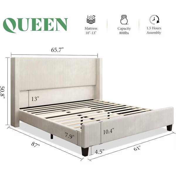 AMERLIFE Upholstered Bed Frame with 50.8" Tall Headboard