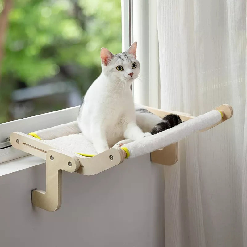 Mewoofun Pet Beds Cat Window Perch Cat Hammock Window Seat Bed with Reversible Mat Holds Up to 40lbs, Beige, 18.50"*15.60"*8.50"