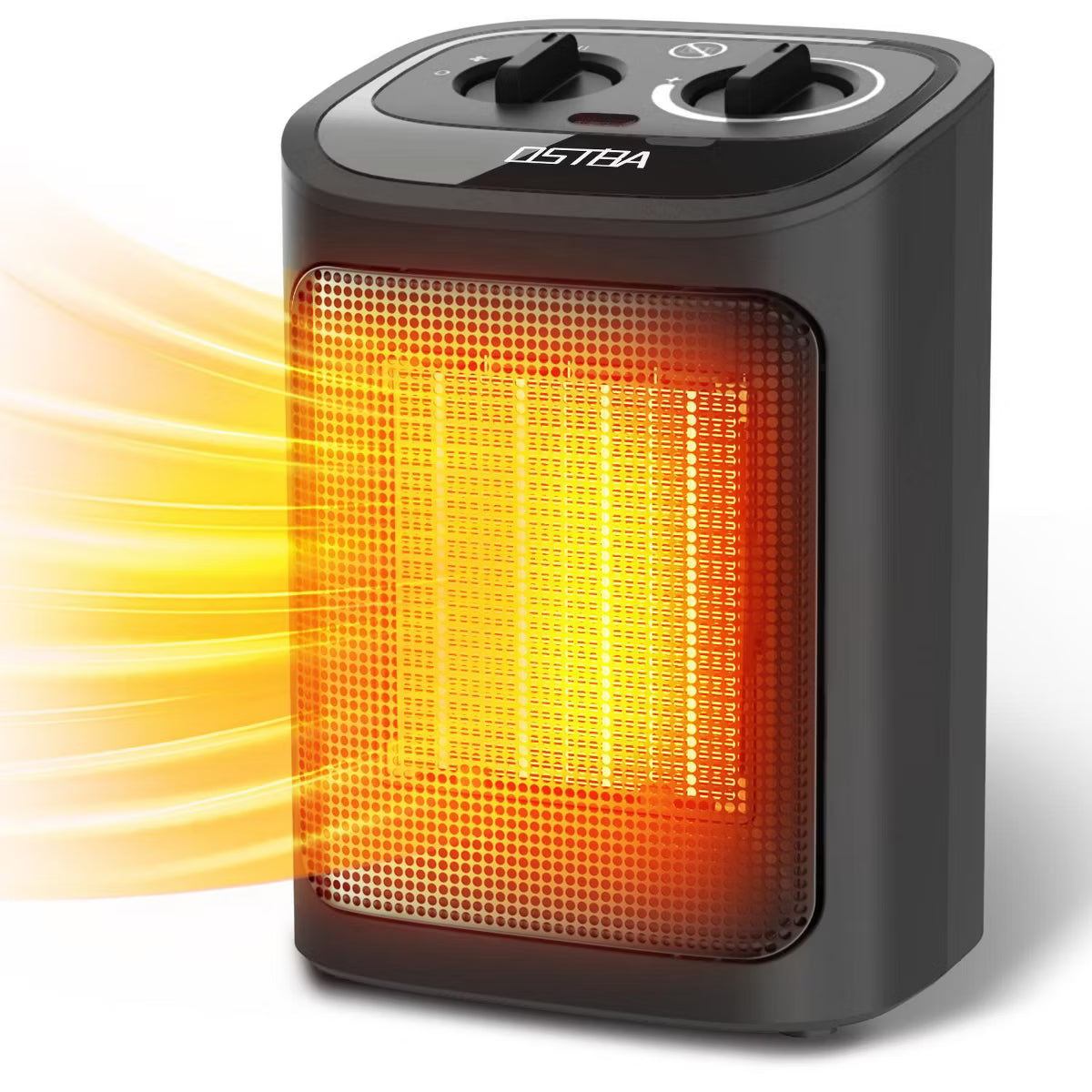 OSTBA Ceramic Space Heater, 1500W Portable Electric Heater with Adjustable Thermostat, Fan-Only/Low/High Modes, Tip-Over