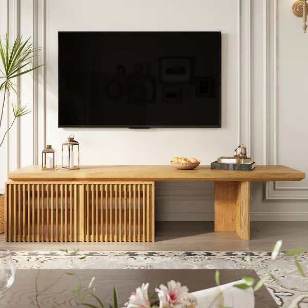 LOVSON 78 to 110-inch Retracted Extendable TV Stand, Console Media Cabinet with Storage,for Up to 55+ Inch,for Living Room,Bedroom,Natural
