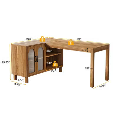 Resenkos Computer Desk, Office Desk, Study Desk,59" L-Shaped Executive Desk, Computer Desk Home Office Desk With Storage Cabinet,Brown