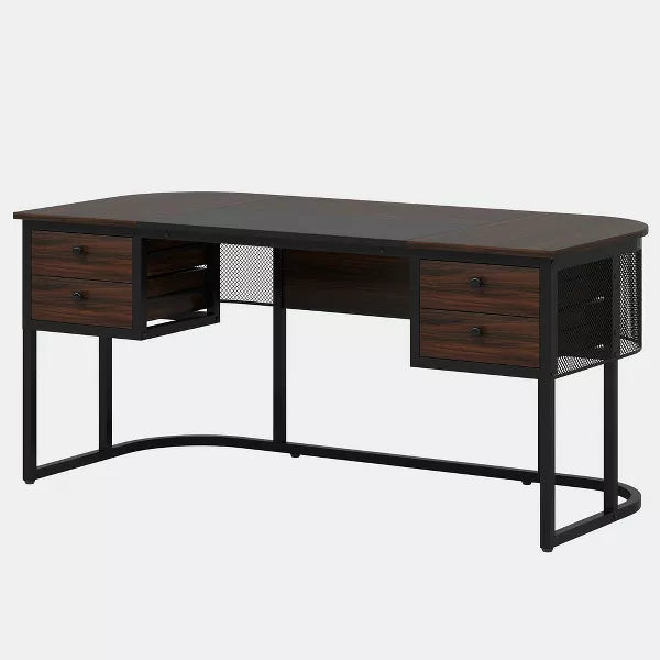 Resenkos Computer Desk, Office Desk, Study Desk,63-Inch Computer Desk Executive Desk with 4 Drawers,Brown