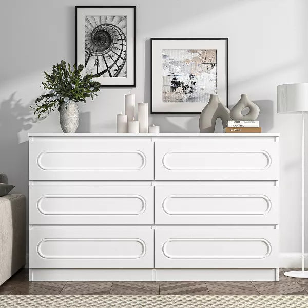 Resenkos 6 Drawer Wood Modern White Dresser for Bedroom Closet Storage