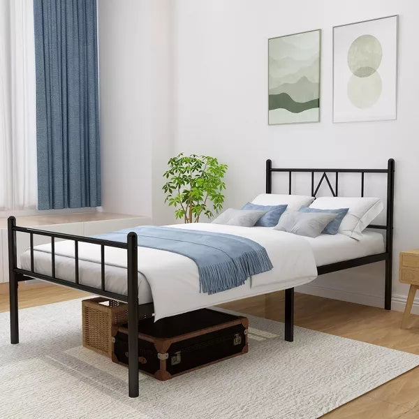 79.5"L x 37.5"W x 36"H Metal Platform Twin Bed Frame with Iron Art Headboard & Footboard Underbed Storage No Box Spring Needed 450lbs Capacity
