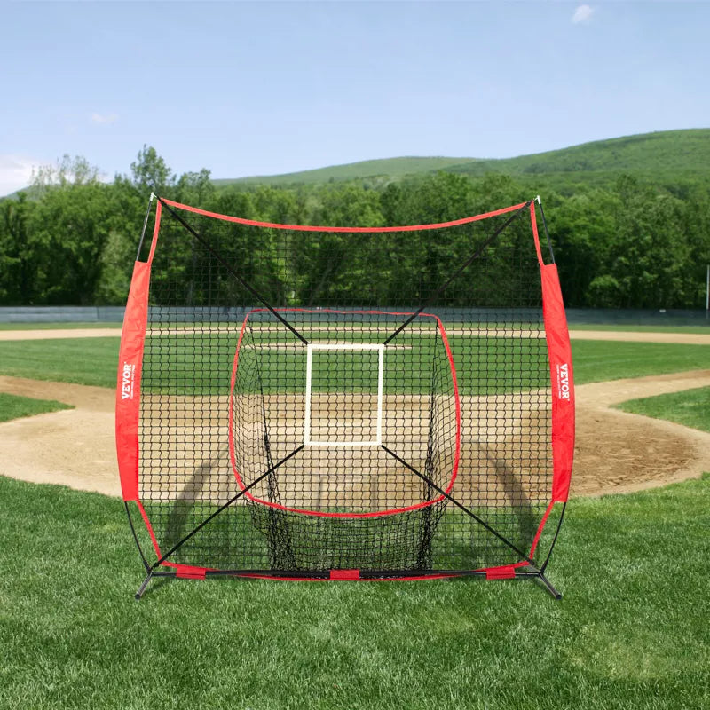 VEVOR 7x7 ft Baseball Softball Practice Net, Portable Baseball Training Net for Hitting Batting Catching Pitching, Backstop Baseball Equipment