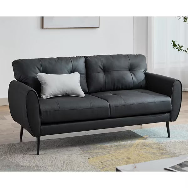 TYBOATLE 61" Faux Leather Loveseat Sofa, Mid-Century Modern Tufted Couch for Small Spaces, Comfy 2-Seater for Living Room, Bedroom, Office