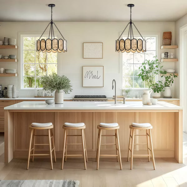 GTCLIGHTING 21.5" Modern Mica Chandeliers for Dining Room, 4-Light Black Antique Pendant Chandelier,Hanging Light Fixture for Living Room Bedroom