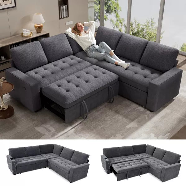 Vipbear 5 Seat Modular Sectional Sofa with USB Ports/Adjustable Backrest/Storage Seats, Tool-Free Assembly