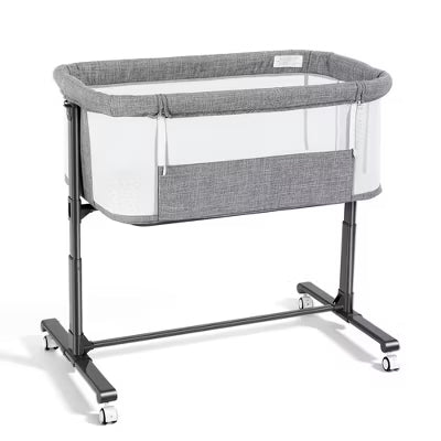 TODECARE Baby Bassinet Bedside Sleeper, 2 in 1 Folding Portable Bedside Sleeper with Wheels, All-Sided Mesh Infant Travel Crib for Toddlers