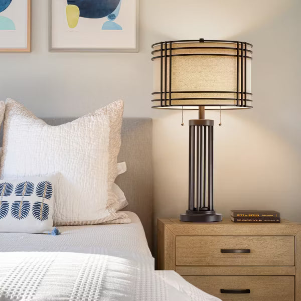 GTCLIGHTING Farmhouse Table Lamps for Living Room,30.5in Black Bedside Lamps with Dual Pull Chain Switch for Bedroom Office