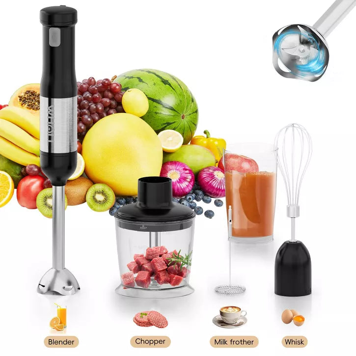 WHALL Immersion Blender with Whisk, Milk Frother Attachments
