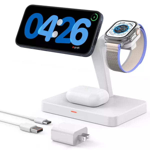 GreenEver 3 in 1 Magnetic Charging Stand Wireless Charger Station Foldable for iPhone 12-16 Pro Max Plus for Apple Watch 4-10 SE AirPods Pro 2/3/4