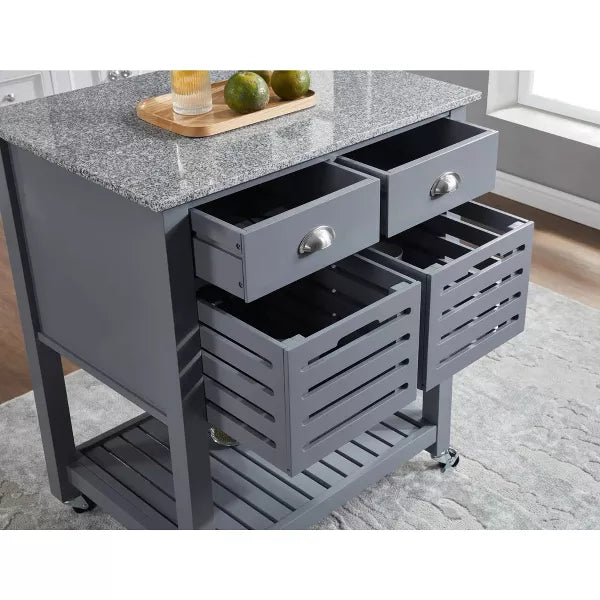 Wooakway 36"H Mobile Indoor Kitchen Island Serving Cart with Underneath Breathable Storage Bin Drawer Marble Top 360¡ãSwivel Lockable Casters