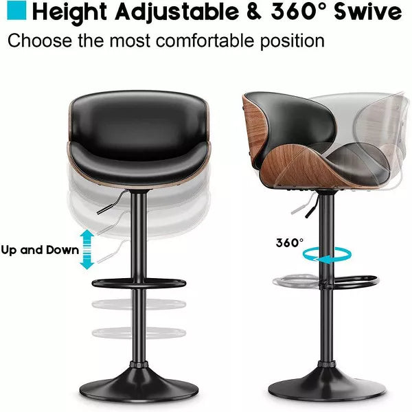 Gikpal Barstools, Adjustable Bentwood Barstools, Modern PU Leather Upholstered Bar Chair with Back and Footrest, for Bar, Dining Room